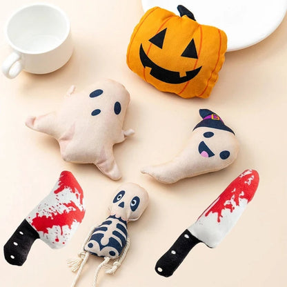 Blødt Halloween-kattelegetøj med spøgelsesdesign og katteurt til interaktiv leg
