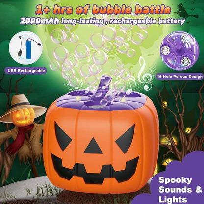 Halloween-græskarboblemaskine med LED-lys og dyse med 15 huller