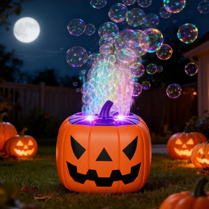 Halloween-græskarboblemaskine med LED-lys og dyse med 15 huller