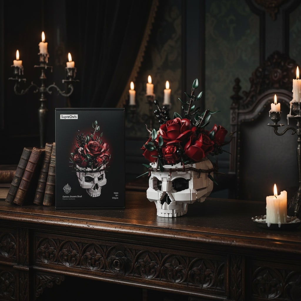 Halloween Skull and Rose Building Blocks Gothic Decoration Kit
