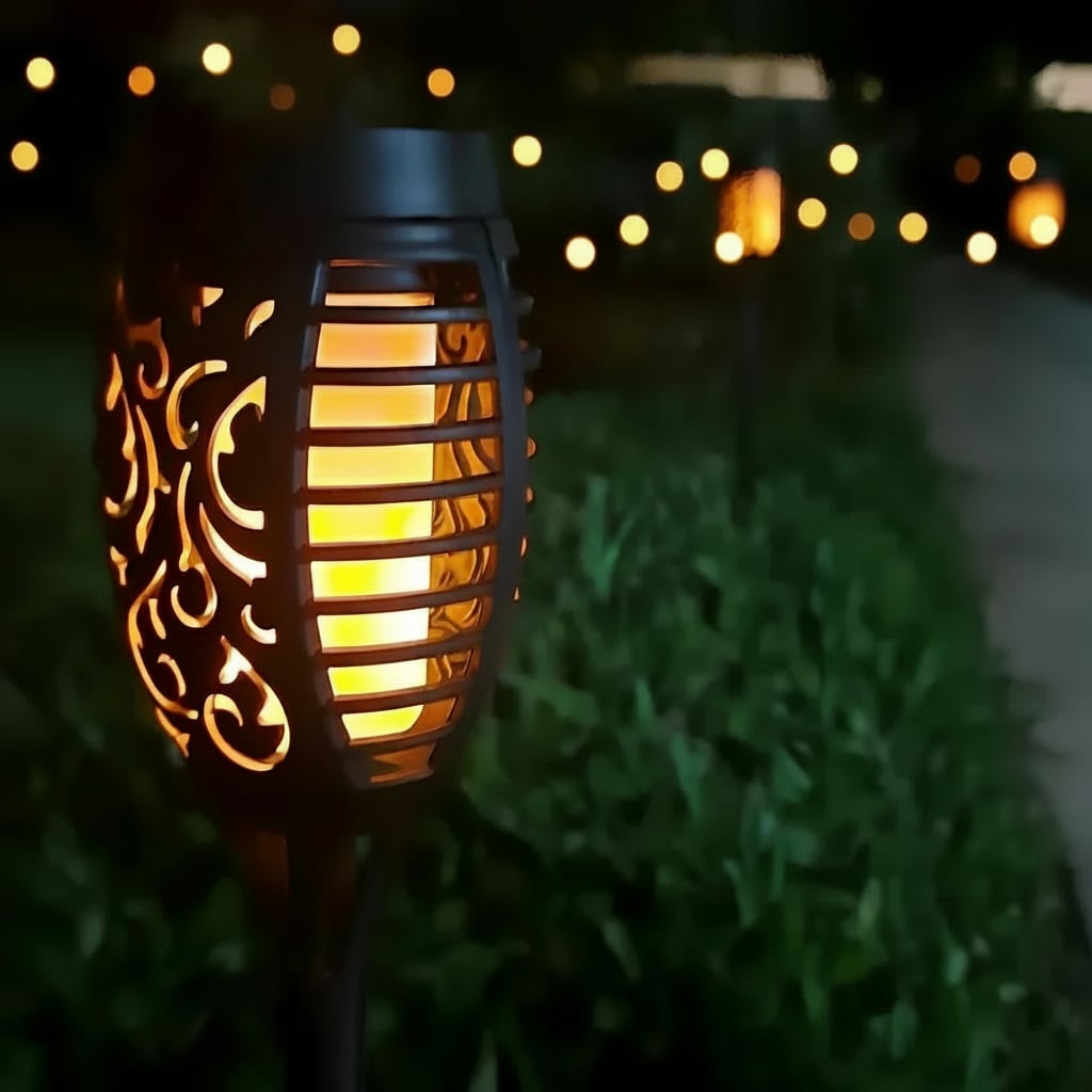 Halloween Solar Torch Lights Outdoor Flickering Flame Garden Decor