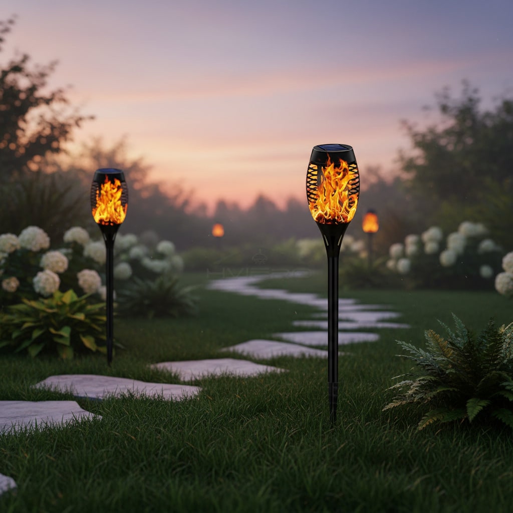 Halloween Solar Torch Lights Outdoor Flickering Flame Garden Decor