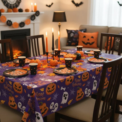 Halloween Spiderweb Tablecloth Party Table Cover Black Purple Decor