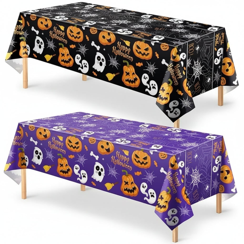 Halloween Spiderweb Tablecloth Party Table Cover Black Purple Decor