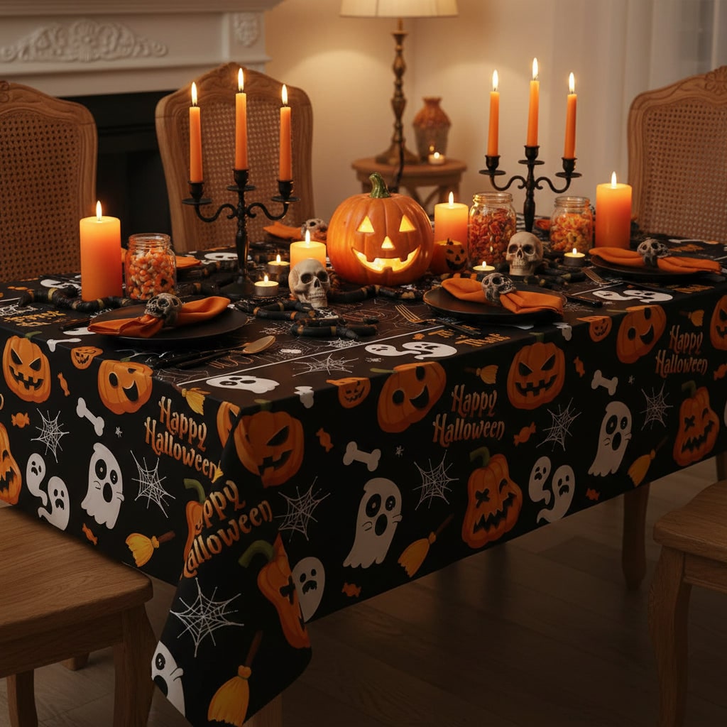 Halloween Spiderweb Tablecloth Party Table Cover Black Purple Decor