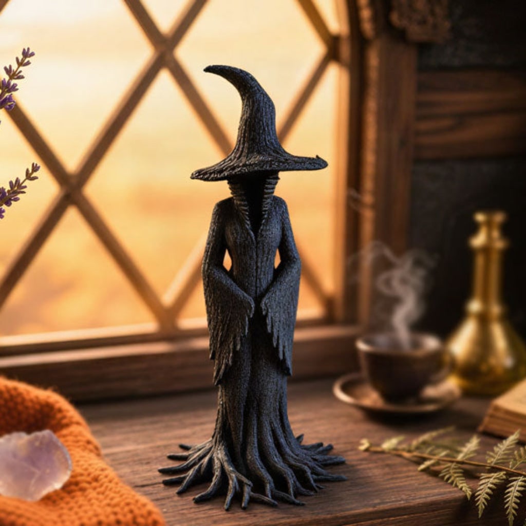 Halloween-figur af en heks, dekorativ statue, sæsonbetonet bolig- og festdekoration