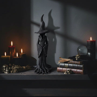 Halloween-figur af en heks, dekorativ statue, sæsonbetonet bolig- og festdekoration