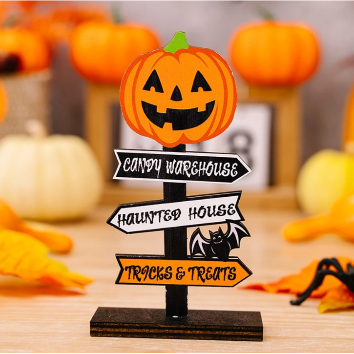 Halloween Wooden Directional Sign Tabletop Decoration for Home
