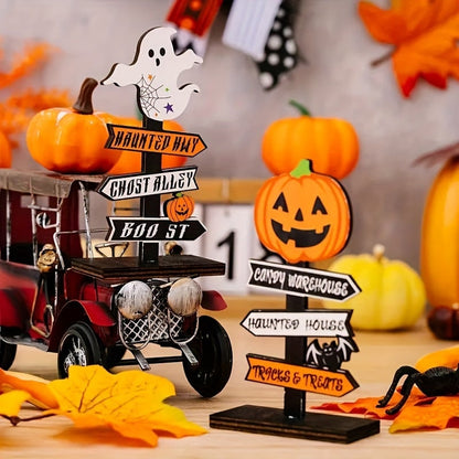 Halloween Wooden Directional Sign Tabletop Decoration for Home