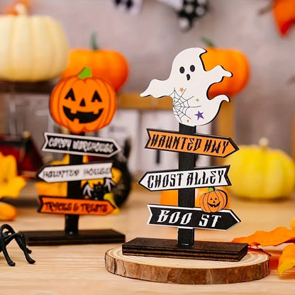 Halloween Wooden Directional Sign Tabletop Decoration for Home