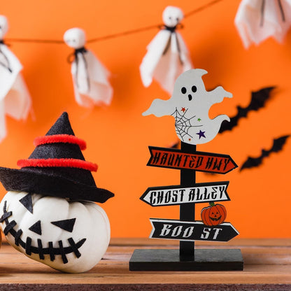 Halloween Wooden Directional Sign Tabletop Decoration for Home