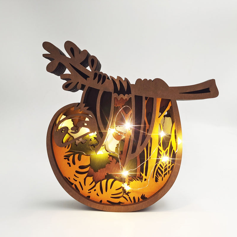 Handcrafted 3D Wooden Animal Sculpture Layered Carved Wood Art Decor for Home Office