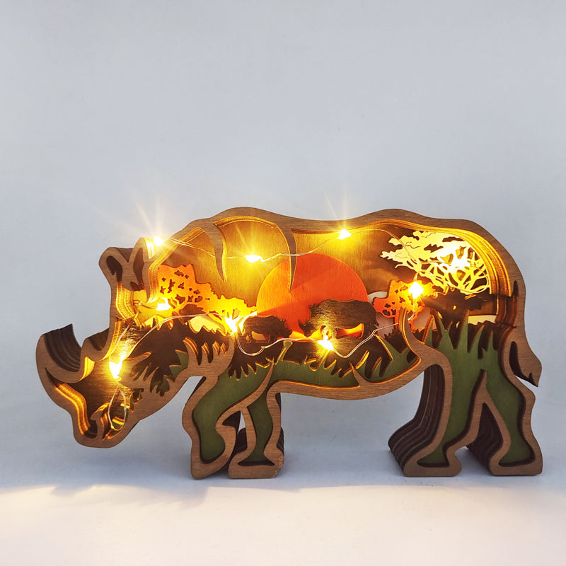 Handcrafted 3D Wooden Animal Sculpture Layered Carved Wood Art Decor for Home Office