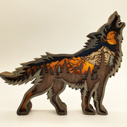Handcrafted 3D Wooden Animal Sculpture Layered Carved Wood Art Decor for Home Office