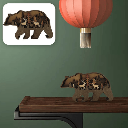 Handcrafted 3D Wooden Animal Sculpture Layered Carved Wood Art Decor for Home Office