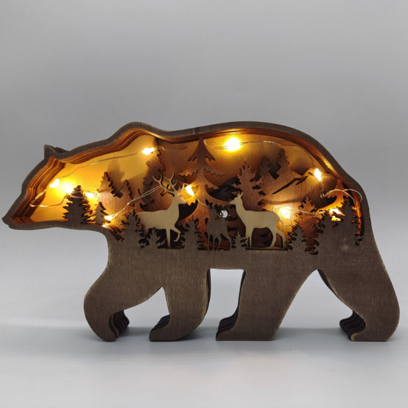 Handcrafted 3D Wooden Animal Sculpture Layered Carved Wood Art Decor for Home Office