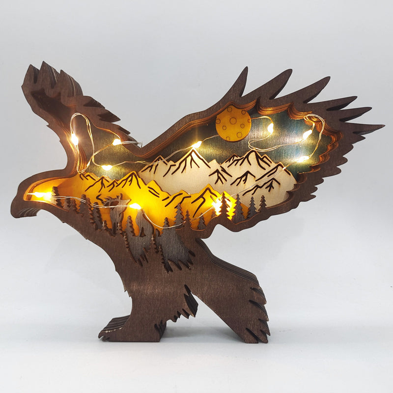 Handcrafted 3D Wooden Animal Sculpture Layered Carved Wood Art Decor for Home Office