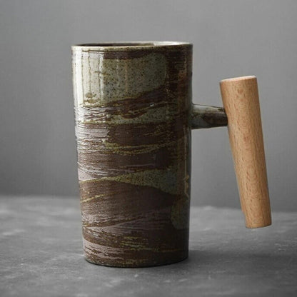 Handcrafted Ceramic Coffee Mug Artistic Earth Tone Design Comfortable Handle