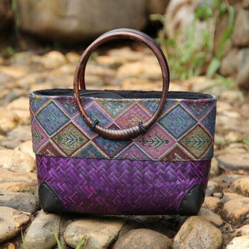 Handcrafted Patterned Handbag Vibrant Woven Design Zip Pocket Purse