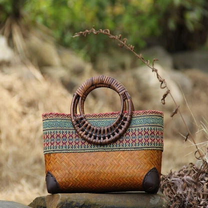 Handcrafted Patterned Handbag Vibrant Woven Design Zip Pocket Purse