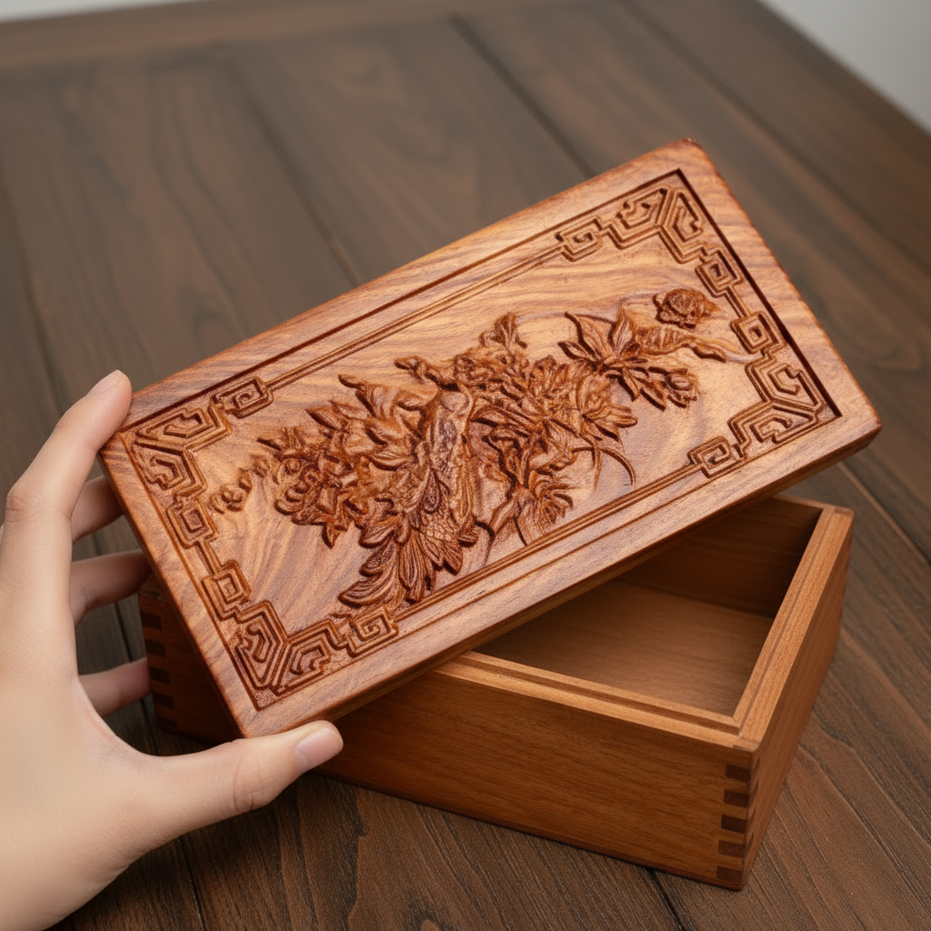 Handcrafted Wooden Jewelry Box with Hidden Lock Secure Storage Case