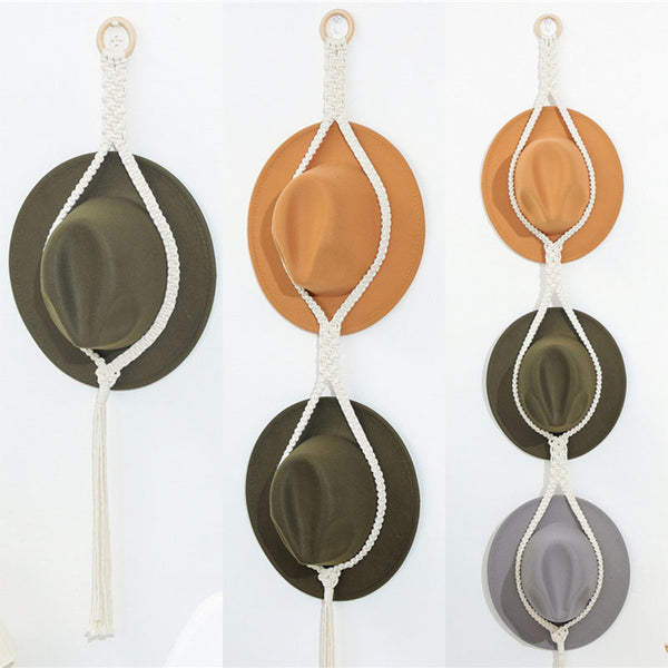 Handmade Linen Wall Hat Rack Boho Hanging Hat Organizer Decorative Wall Storage