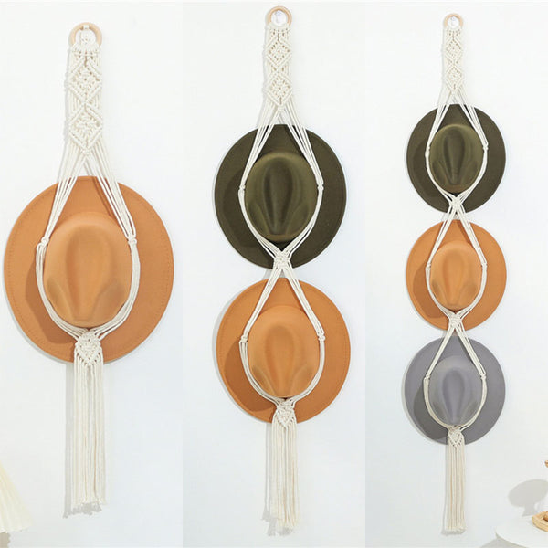 Handmade Linen Wall Hat Rack Boho Hanging Hat Organizer Decorative Wall Storage