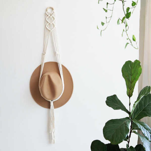 Handmade Linen Wall Hat Rack Boho Hanging Hat Organizer Decorative Wall Storage