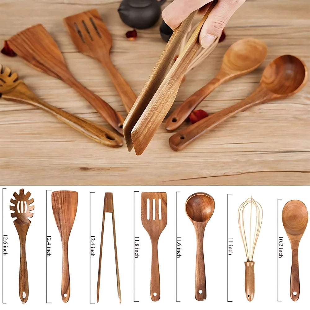 Handmade Wooden Kitchen Utensil Set with Ergonomic Handles
