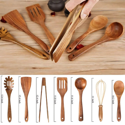 Handmade Wooden Kitchen Utensil Set with Ergonomic Handles