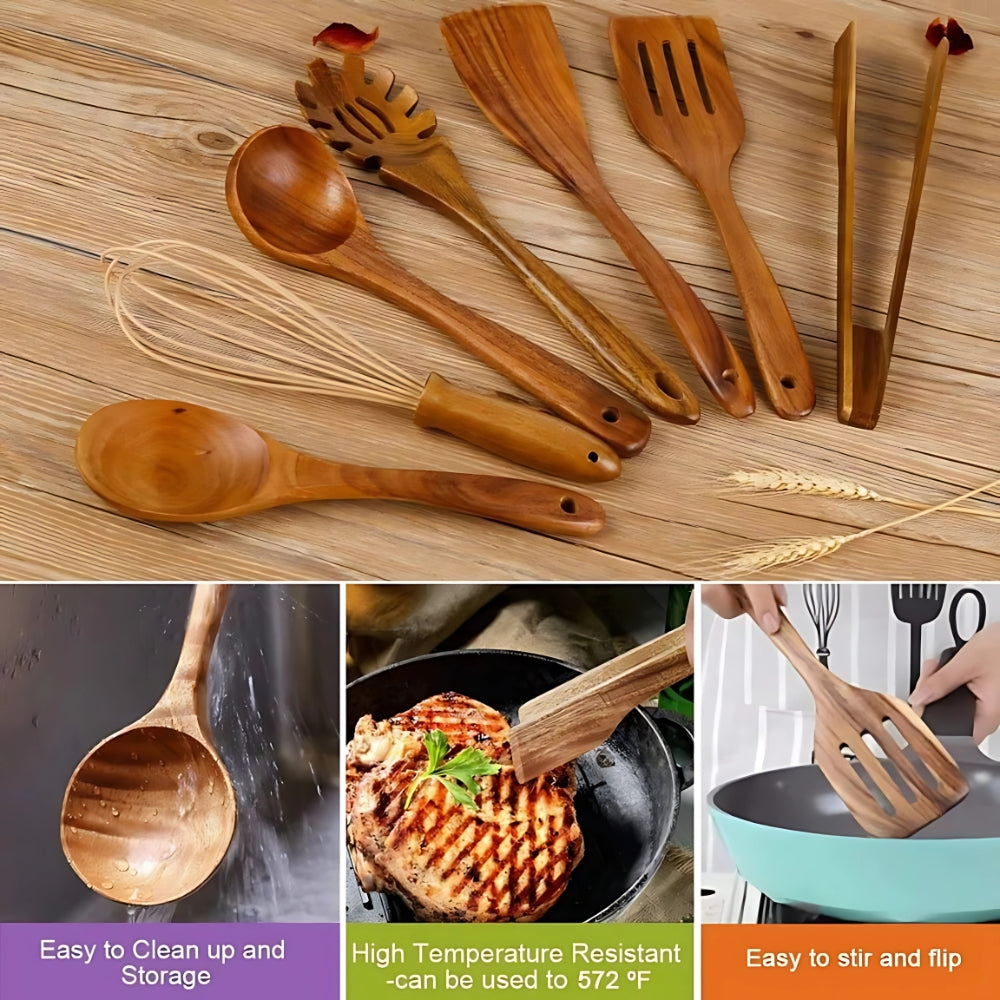 Handmade Wooden Kitchen Utensil Set with Ergonomic Handles