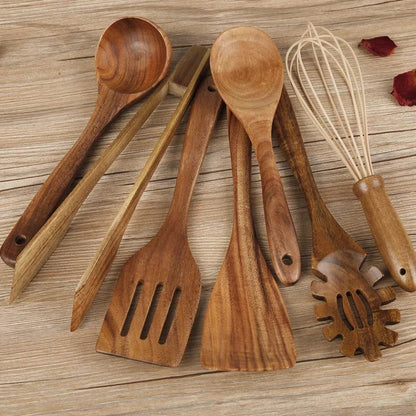 Handmade Wooden Kitchen Utensil Set with Ergonomic Handles