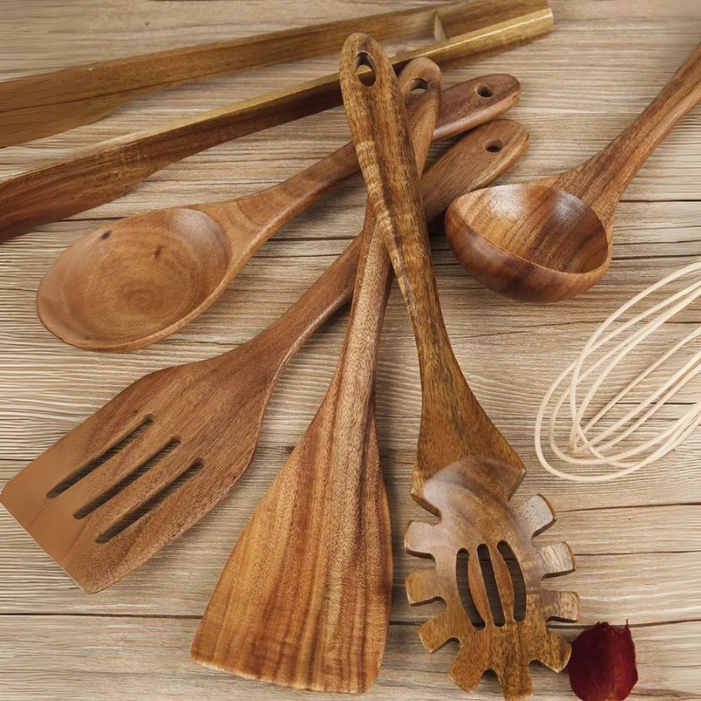Handmade Wooden Kitchen Utensil Set with Ergonomic Handles
