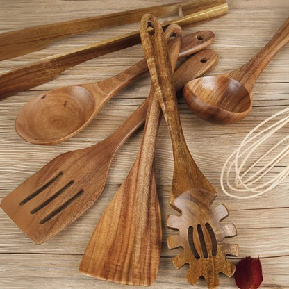 Handmade Wooden Kitchen Utensil Set with Ergonomic Handles