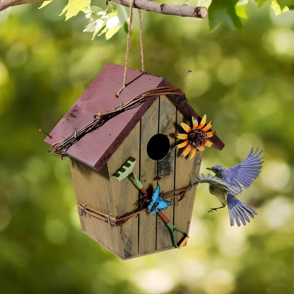 Hanging Decorative Bird House Rustic Garden Balcony Outdoor Nesting Shelter