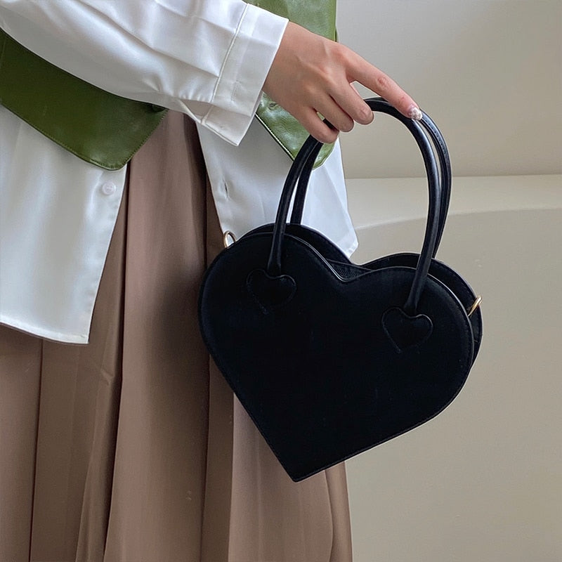 Heart Shaped Handbag with Zip Pockets Adjustable Shoulder Strap