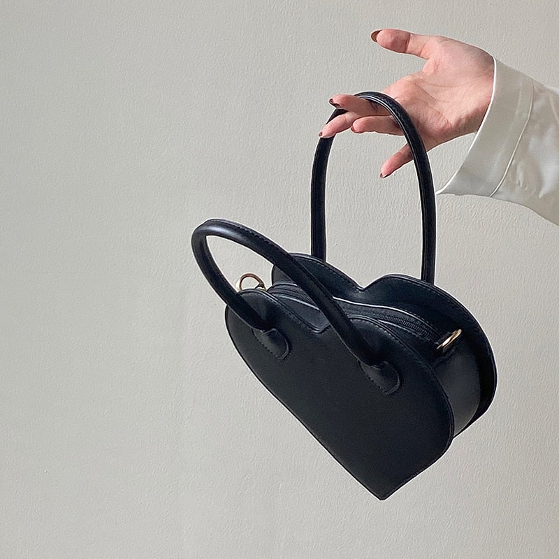 Heart Shaped Handbag with Zip Pockets Adjustable Shoulder Strap