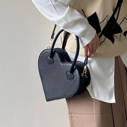 Heart Shaped Handbag with Zip Pockets Adjustable Shoulder Strap