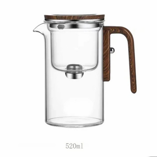 Heat-Resistant Glass Teapot With Wooden Handle Built-In Infuser Large Capacity