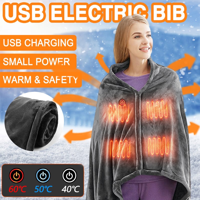 Heated Blanket Electric Shawl USB Powered Plush Fleece Three Heat Settings