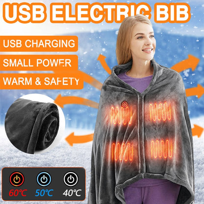 Heated Blanket Electric Shawl USB Powered Plush Fleece Three Heat Settings