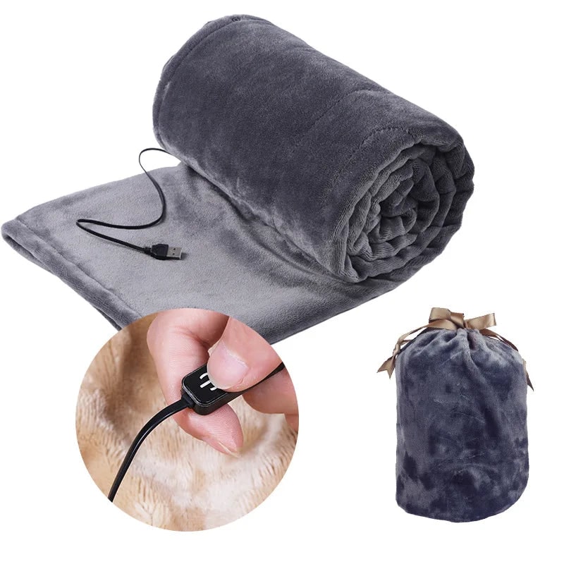 Coperta riscaldante alimentata tramite USB, morbida in pile, coperta elettrica, tre livelli di calore e custodia
