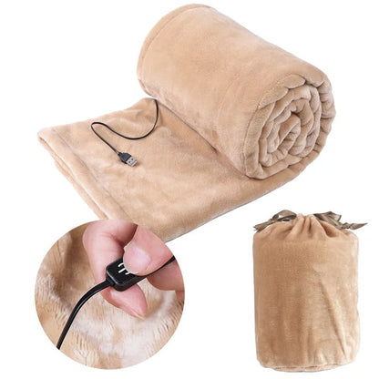 Coperta riscaldante alimentata tramite USB, morbida in pile, coperta elettrica, tre livelli di calore e custodia