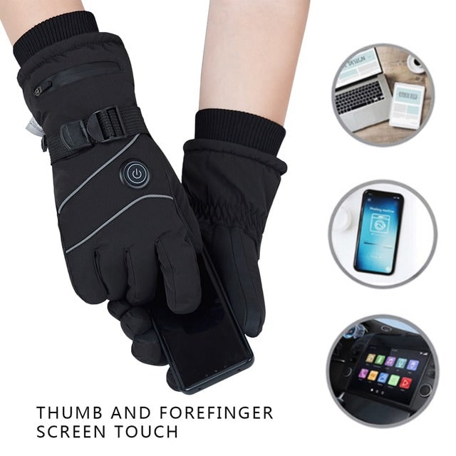 Heated Gloves Rechargeable Battery Touchscreen Fingertips Heat Levels Fleece Lined Winter