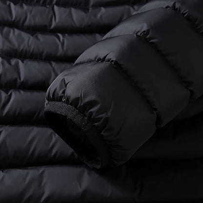 Heated Puffer Jacket Nine Heating Zones Hood Quilted Design Zipper Pockets