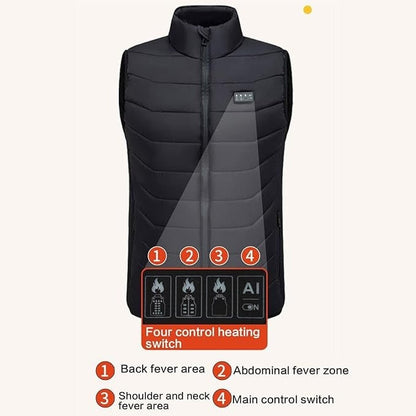 Gilet riscaldato USB ricaricabile trapuntato, con più zone riscaldanti, collo rialzato e design leggero