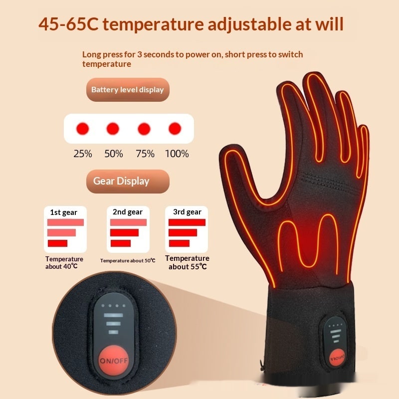 Heated Winter Gloves Rechargeable Battery Touchscreen Fingertips Adjustable Heat Grip