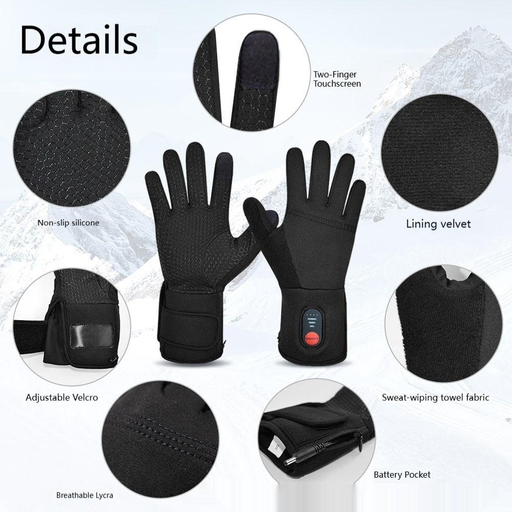 Heated Winter Gloves Rechargeable Battery Touchscreen Fingertips Adjustable Heat Grip