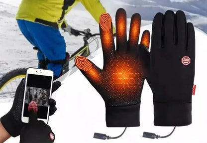 Opvarmede termiske vinterhandsker med touchscreen-fingerspidser, lynlås på bagsiden og elektrisk varme