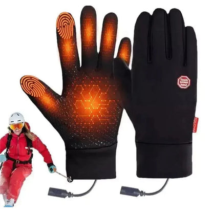 Opvarmede termiske vinterhandsker med touchscreen-fingerspidser, lynlås på bagsiden og elektrisk varme